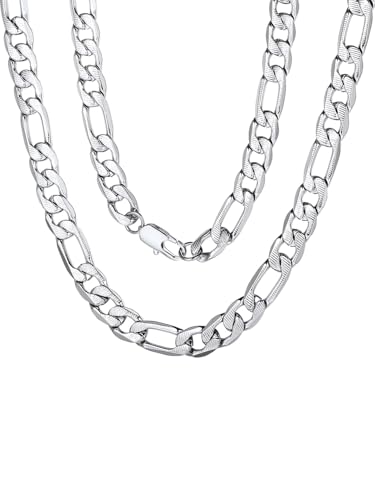 ChainsPro Halskette Herren Figaro Kette 7.5mm breit Figarokette Edelstahl Figaro Chain Necklace Silber Farbe 76cm von ChainsPro