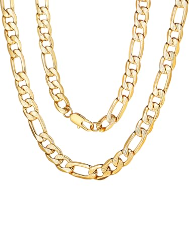 ChainsPro Halskette Herren Figaro Kette 7.5mm breit Figarokette Edelstahl Figaro Chain Necklace Vergoldet Farbe 71cm von ChainsPro