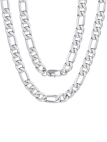 ChainsPro Halskette Herren Figaro Kette 9mm breit Figarokette Edelstahl Figaro Chain Necklace Silber Farbe 76cm von ChainsPro
