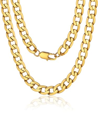 ChainsPro Halskette Herren Klassische kubanische Panzerkette Cuban Chain Necklace Hip pop für Männer 9mm breit Gliederkette Edelstahl Vergoldet Farbe 51cm von ChainsPro