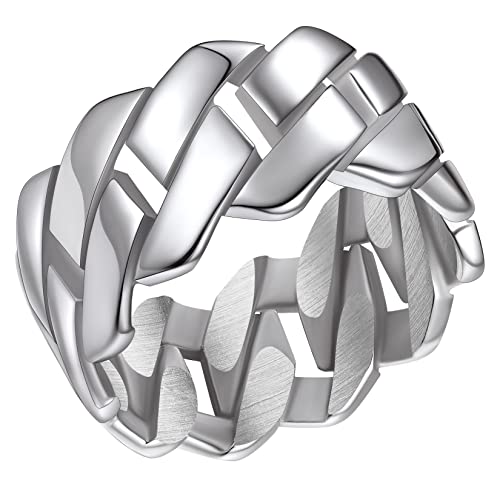 ChainsPro Herren Cuban Ringe Edelstahl 11mm breit Männer Jungen Panzerkette Fingerring Punk Glänzender Kubanischer Kette Fingerring Ringgröße 59.5（18.9） für Geburtstag Weihnachten von ChainsPro