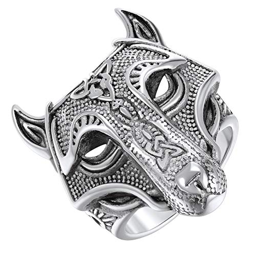 ChainsPro Herren Edelstahl Ring Tiger Wolfskopf Ring Design Gothic Punk Biker Ring Silberfarbe für Herren Tierentwurf Ring größe 67（21.3） von ChainsPro