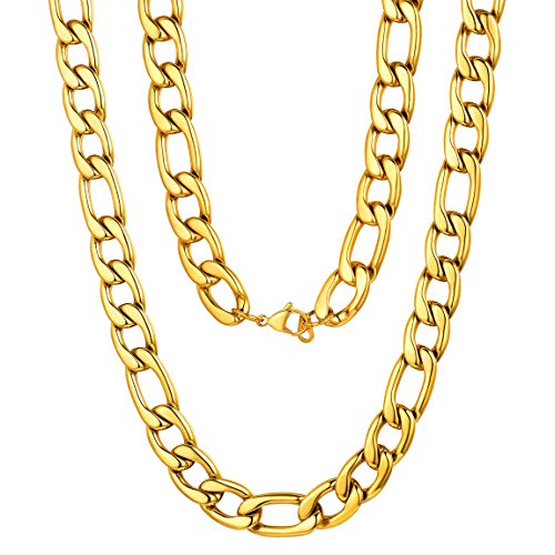 ChainsPro Herren Halskette Figarokette 12mm breit Klassische Figarokette 18K Vergoldet 3:1 Glieder Link Gliederkette 71cm lang Männer Jungen Halskette von ChainsPro