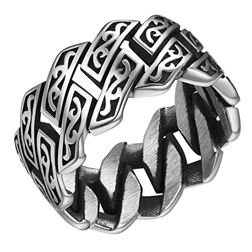 ChainsPro Herren Keltischer Knoten Ring Edelstahl 10.5mm breit Viking Cuban Link Ring mit Keltischer Knoten Gothic Unendlichkeit Irischer Celtic Fingerring Rinnggröße 62.1（19.8） von ChainsPro