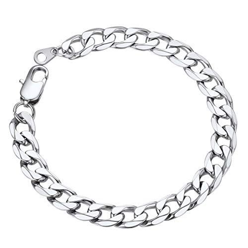 ChainsPro Herren Panzerkette Armbänder 316L Edelstahl Kubanisches Armband 8.5mm breit Punk Hip Hop Panzerkette Armreif 19cm lang in Silber für Männer Junge von ChainsPro