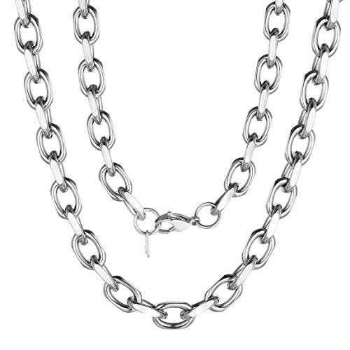 ChainsPro Hip Hop Herren Damen Halskette 8mm breit Edelstahl Panzerkette O-Kette Flache Abschneiden O Form Ring Ketten 55cm lang Glieder Link Gliederkette Rolo Collier O Kette für Männer Jungen von ChainsPro