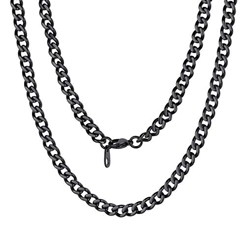 ChainsPro Hip Hop Panzerkette für Damen Herren 316L Edelstahl Kubanische Halskette in 5mm breit Punk Cuban Link Chain in Schwarz mit 61cm+5cm Kette von ChainsPro