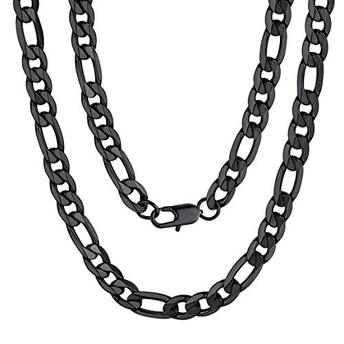 ChainsPro Intervall Figaro Ketten 9mm Breit Edelstahl Herren Schwarzkette Figarokette (1+3) Herren Halskette Herren Kette 76 cm von ChainsPro