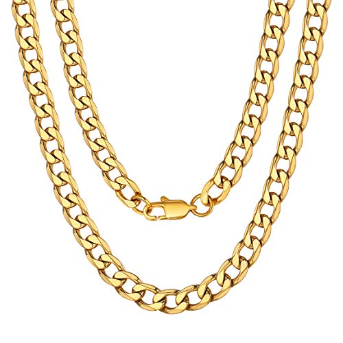 ChainsPro Kette Herren Edelstahl Cuban Link Chain Panzerkette Kubanische Gliederkette 6mm Breit Damen Gold Necklace 55cm Lange Mens Jewellery Hip Hop Punk Modeschmuck für Cocktail von ChainsPro