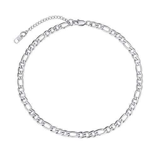 ChainsPro Klassische Figarokette Edelstahl 6mm Breit Italien Figarokette Italienische Männer Halskette in Silber Herren Halskette 36cm Lang von ChainsPro