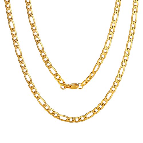 ChainsPro Italien Figarokette 4mm Breit in Edelstahl 18K Vergoldet Halsketten ohne Anhänger Herren 51 cm Lang von ChainsPro