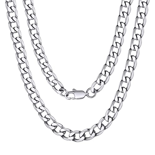 ChainsPro Panzerkette Herren Damen Klassische Kubanische Glieder Link Kette 6mm Breit Edelstahl Halskette Herren Silberkette 35cm+5cm Länge Choker Halsreif Hip Hop Punk Modeschmuck für Männer von ChainsPro