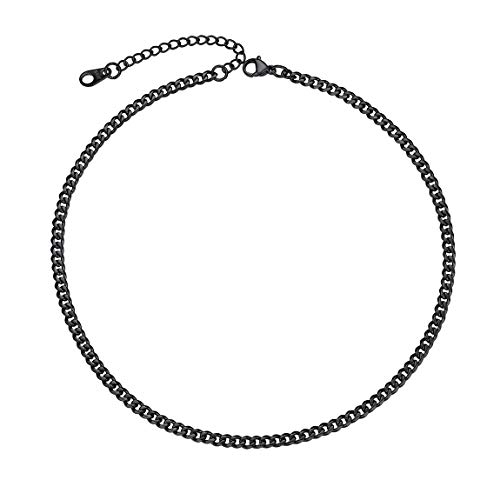 ChainsPro Klassische Panzerkette Männer Kette 3mm Breite in Schwarz Edelstahl Kubanische Kette Punk Halskette Panzerkette Erbskette Lange 35CM Kuba Ketten Für Junge von ChainsPro