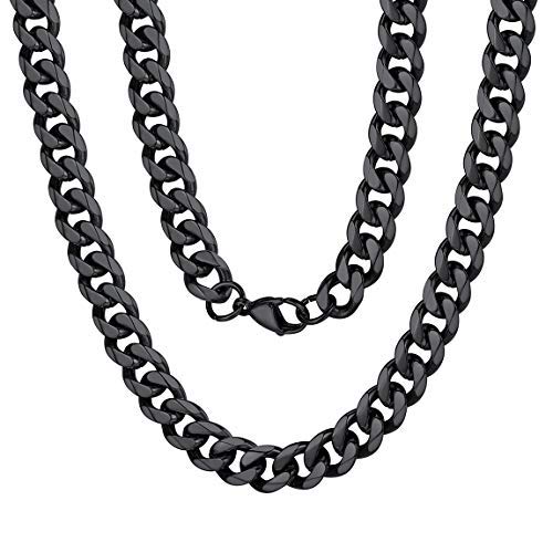 ChainsPro Klassische Panzerkette Männer Kette 9mm Breite in Schwarz Edelstahl Kubanische Kette Punk Halskette Panzerkette Erbskette Lange 51CM Kuba Ketten Für Junge von ChainsPro