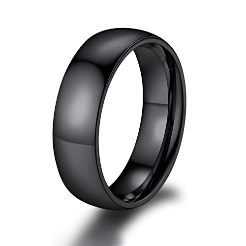 ChainsPro Edelstahl Ring Damen Ring 6mm breit Schlichter Stapelbarer Fingerring Herren Schwarz Jahrestagsring Partnerringe Schmuck Ringgröße 54.5 von ChainsPro