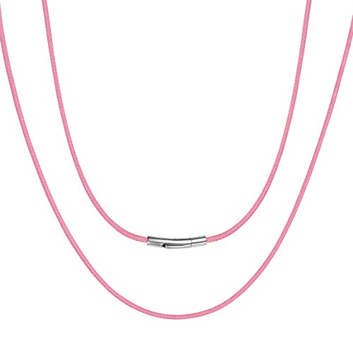 ChainsPro Lederkette 2mm Breit Wachsseil Ketten Geflochten Lederketten in Rosa Verschluss Wachs Lederkette mit Edelstahl Tunnel Drehverschluss Lange 51CM für Damen/Mädchen von ChainsPro