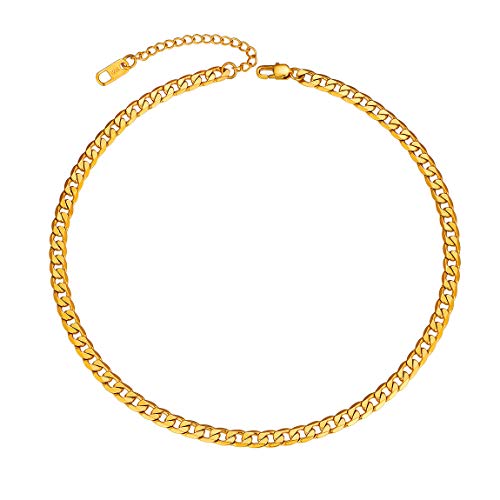 ChainsPro Panzerkette Herren Damen Klassische Kubanische Glieder Link Kette 4mm Breit Edelstahl Halskette Herren Goldkette 35cm+5cm Länge Choker Halsreif Hip Hop Punk Modeschmuck für Männer von ChainsPro