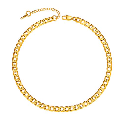 ChainsPro Panzerkette Herren Damen Klassische Kubanische Glieder Link Kette 6mm Breit Edelstahl Halskette Herren Goldkette 35cm+5cm Länge Choker Halsreif Hip Hop Punk Modeschmuck für Männer von ChainsPro