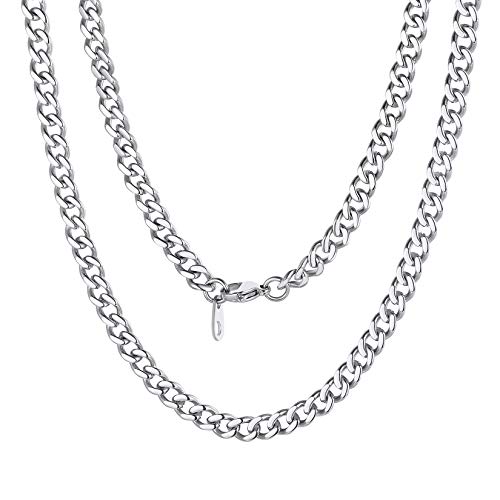 ChainsPro Herren Halskette Personalisierte Panzerkette in 5mm breit aus 316L Edelstahl Hip Hop Cuban Link Chain in Silber mit 46cm+5cm Kette für Männer Jungen von ChainsPro