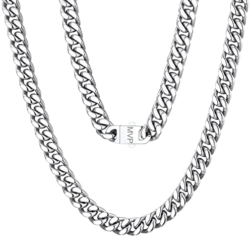 ChainsPro Personalisierte Edelstahl Herren Cuban Link Chain 7mm breit Klassische Kubanische Gliederkette Panzerkette 55cm lang Massiv Miami Cuban Necklace Gliederkette für Männer Jungen von ChainsPro