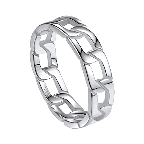 ChainsPro S925 Silber Biker Band Ring Herren/Damen Ketten Style Ring in Size 6 Silberfarbe Rock Retro Ring für Herren/Damen von ChainsPro