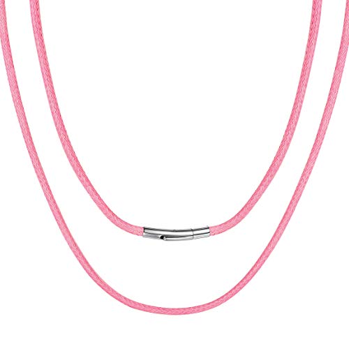 ChainsPro Verschluss Wachs Lederkette 3mm Breit Karabiner Edelstahl Kette für Anhänger in Rosa Kautschuk Halsband mit Personalisiert Gravur Lange 66CM für Damen/Mädchen von ChainsPro