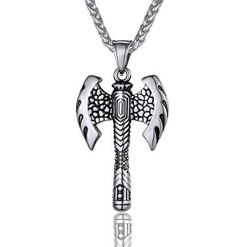 ChainsPro Viking Doppelseitiger Axt Anhänger Halskette Edelstahl Axt Kettenanhänger Herren Männer Wikinger Axt Halskette Retro Viking Stil Amulett Halskette von ChainsPro