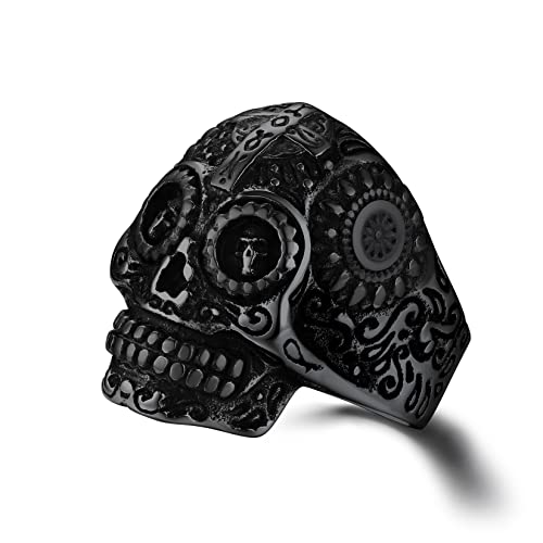 ChainsProMax Kann Piratenschädel/Teufelsringe für Männer gravieren Edelstahl/Vergoldet/Schwarz (Geschenkbox senden), Metall, Kein Edelstein von ChainsProMax