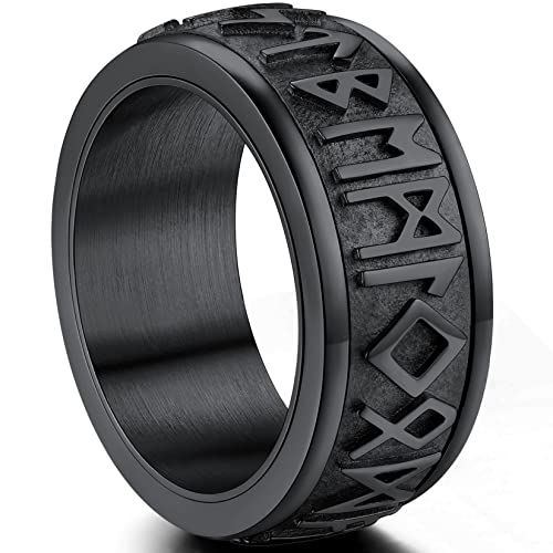 ChainsProMax Rotierender Wikinger Runenring für Damen/Herren, Größe #7-#14, Edelstahl/Gold/Schwarz, Metall von ChainsProMax