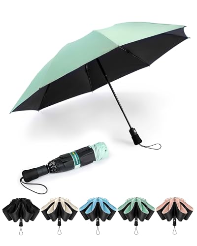 Chakipee Kompakter Reise Regenschirm Groß Sturmfest – Automatik Taschenschirm Tragbarer UV-Schirm für Damen und Herren, 210T Beschichtung 97 cm Spannweite 8 Rippen Taschenschirme Gelb von Chakipee