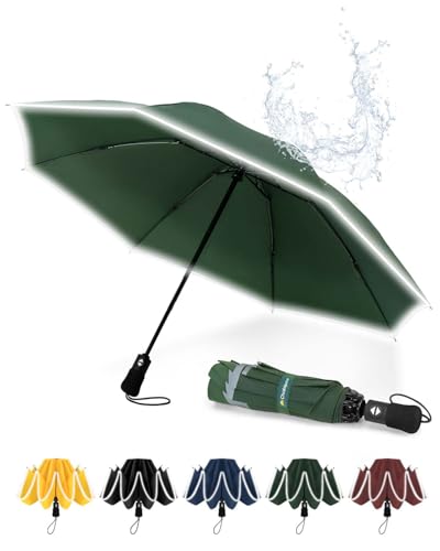 Chakipee Regenschirm Groß Sturmfest Reflektierend für Herren und Damen – Taschenschirm Automatik Auf und Zu Reise Schirm Kompakter Tragbarer, Taschenschirme 210T Beschichtung 106 cm Spannweite von Chakipee