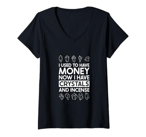 Damen Kristalle statt Geld – Esoterik T-Shirt mit V-Ausschnitt von Chakra Heilung Designs