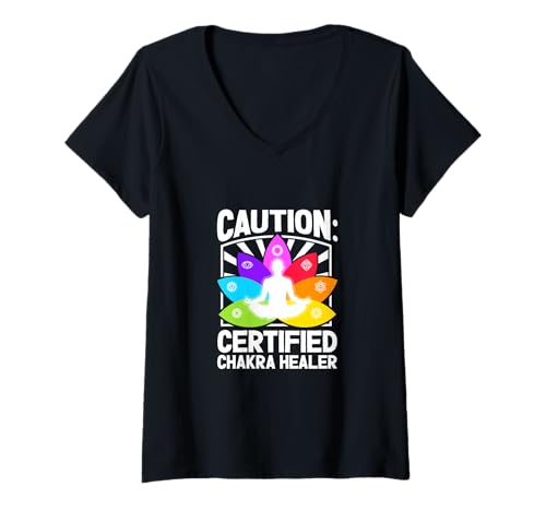 Damen Vorsicht – Chakra-Profi T-Shirt mit V-Ausschnitt Damen Vorsicht – Chakra-Profi T-Shirt mit V-Ausschnitt von Chakra Heilung Designs