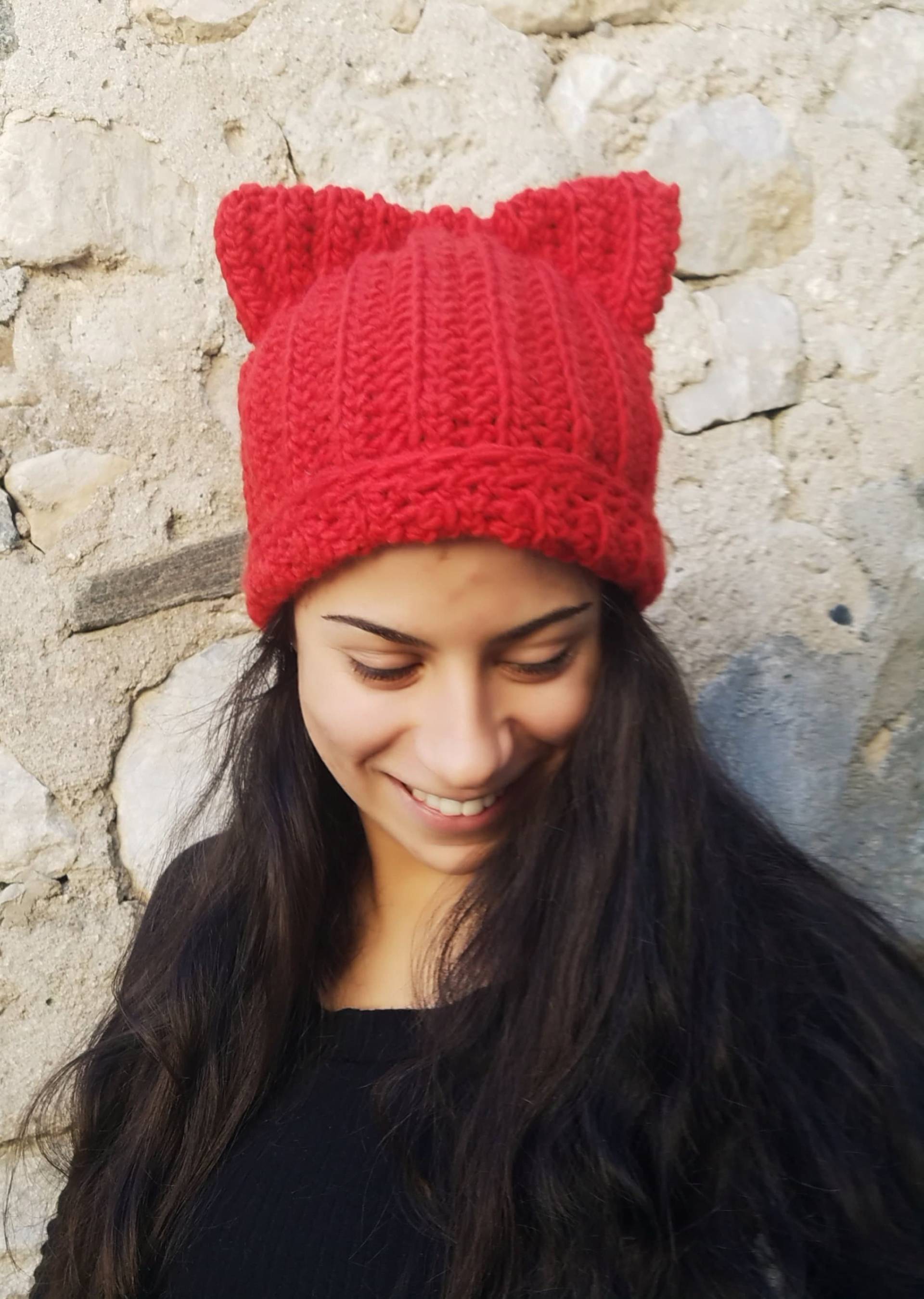 Grobstrick Beanie Mütze | Katzenohren Katzenmütze Kitty Ears Aus Wolle Damen Wintermütze Weihnachtsgeschenk Für Sie von Chakumche