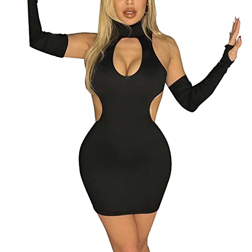 Chalhenp Damen Sexy Ausschnitt Kleid Krawattenärmel Slim Fit Hüftkleid Skinny Minikleid Club Party Bleistiftrock Wrap Short von Chalhenp