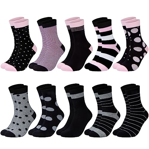 Chalier Cozy 10 Paar Damen Socken Baumwolle mit bunten Streifen, Punkte und Herzen - Bequeme Alltagssocken, ideale Geschenke für Frauen. Einheitsgröße.Gemischte Farbe 1. von Chalier Cozy