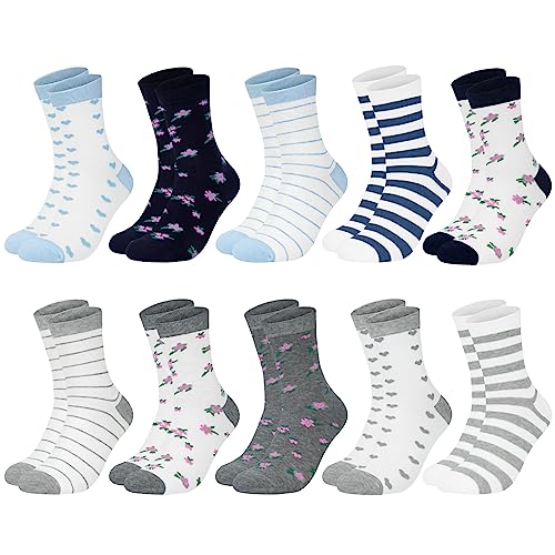 Chalier Cozy 10 Paar Damen Socken Baumwolle mit bunten Streifen, Punkte und Herzen - Bequeme Alltagssocken, ideale Geschenke für Frauen. Einheitsgröße.Gemischte Farbe 4. von Chalier Cozy