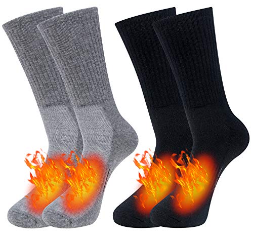 Chalier Cozy 2 Paar Merino Socken Herren Wollesocken, Wandersocken Trekkingsocken Anzugsocken atmungsaktive Funktionssocken für alle Aktivitäten (EU 39-42, 43-46) Schwarz Grau von Chalier Cozy