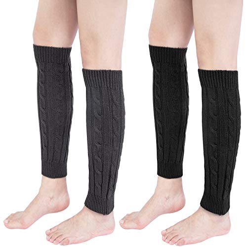 Chalier Cozy 2 Paar Stulpen Damen Beinwärmer Winter Strick Häkelarbeit Legwarmers Verdicken Einheitsgröße, Schwarz dunkelgrau von Chalier Cozy