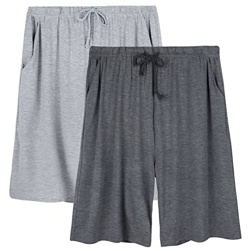 Chalier Cozy 2er Pack Pyjamahose Herren Kurz Modal Schlafanzughose Weich Verstellbare Taille, Beidseitige Taschen Geschenk zum Vatertag, GrauX2 von Chalier Cozy