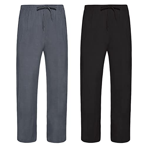 Chalier Cozy 2er Schlafanzughose Pyjamahose Herren Modal Weich Verstellbare Taille, Beidseitige Taschen L Grau + Schwarz von Chalier Cozy