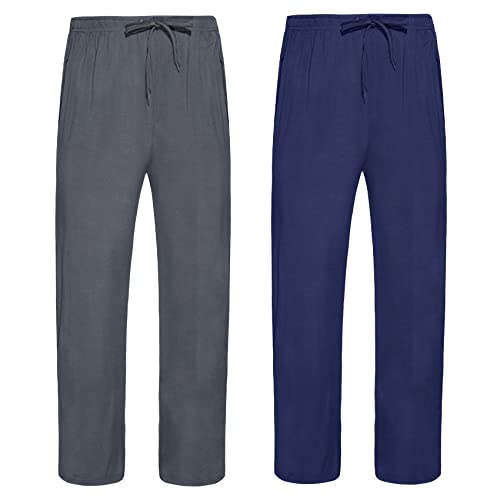 Chalier Cozy 2er Schlafanzughose Pyjamahose Herren Modal Weich Verstellbare Taille, Beidseitige Taschen XL Grau + Marine von Chalier Cozy