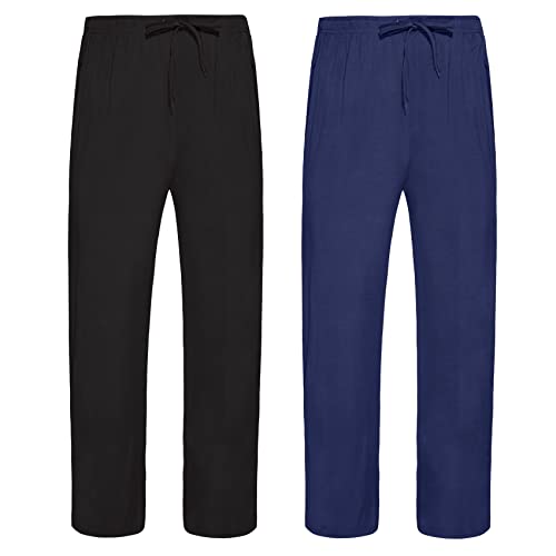 Chalier Cozy 2er Schlafanzughose Pyjamahose Herren Modal Weich Verstellbare Taille, Beidseitige Taschen XL Marine + Schwarz von Chalier Cozy