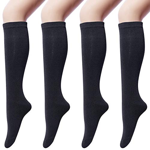 Chalier Cozy 4 Paar Kniestrümpfe Damen Schwarz aus Baumwolle, Overknee Strümpfe Knee High Socks Lange Socken Volleyballsocken Sportsocken Damensocken von Chalier Cozy