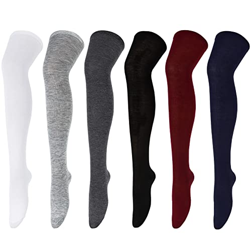 Chalier Cozy 6 Paar Kniestrümpfe Overknee Strümpfe Damen Lange Überknie Gestreifte Socken Thigh High Socks Lässige Hoch Booten Strümpfe Blau Rot Schwarz von Chalier Cozy