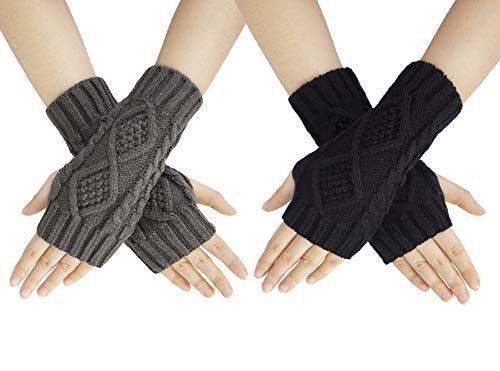 Chalier Fashion Fingerlose Handschuhe Für Damen Warme Winter-Armhandschuhe Handgelenk-Armstulpen Gestrickte Fäustlinge Halbe Fingerhandschuhe Für Damen Und Mädchen von Chalier Fashion