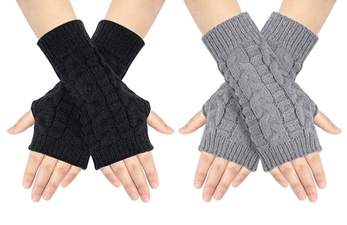 Chalier Fashion Fingerlose Handschuhe Armstulpen Damen,Winter Halb Fingerhandschuhe Winterhandschuhe, Wärmer Strick Kurzer Gestrickte Fingerlose Fäustlinge von Chalier Fashion