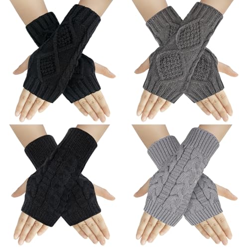 Chalier Fashion Fingerlose Handschuhe Für Damen Warme Winter-Armhandschuhe Handgelenk-Armstulpen Gestrickte Fäustlinge Halbe Fingerhandschuhe Für Damen Und Mädchen von Chalier Fashion
