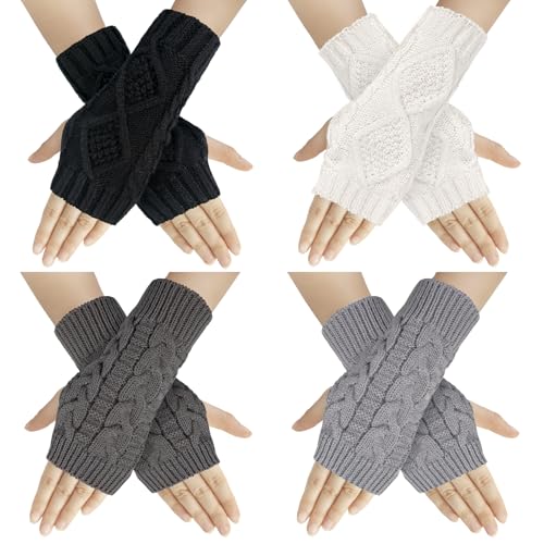 Chalier Fashion Fingerlose Handschuhe Für Damen Warme Winter-Armhandschuhe Handgelenk-Armstulpen Gestrickte Fäustlinge Halbe Fingerhandschuhe Für Damen Und Mädchen von Chalier Fashion