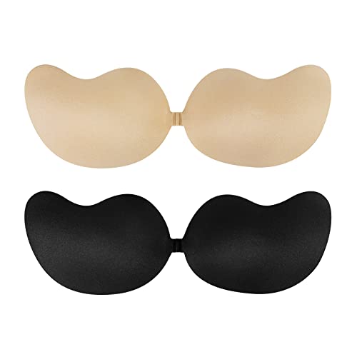 Klebe BH Push Up Unsichtbarer Trägerloser Klebe BH Selbstklebend BH Wiederverwendbar Rückenfreier BH Silikon Klebriger BH 2 Paar,Cup B von Chalier Fashion